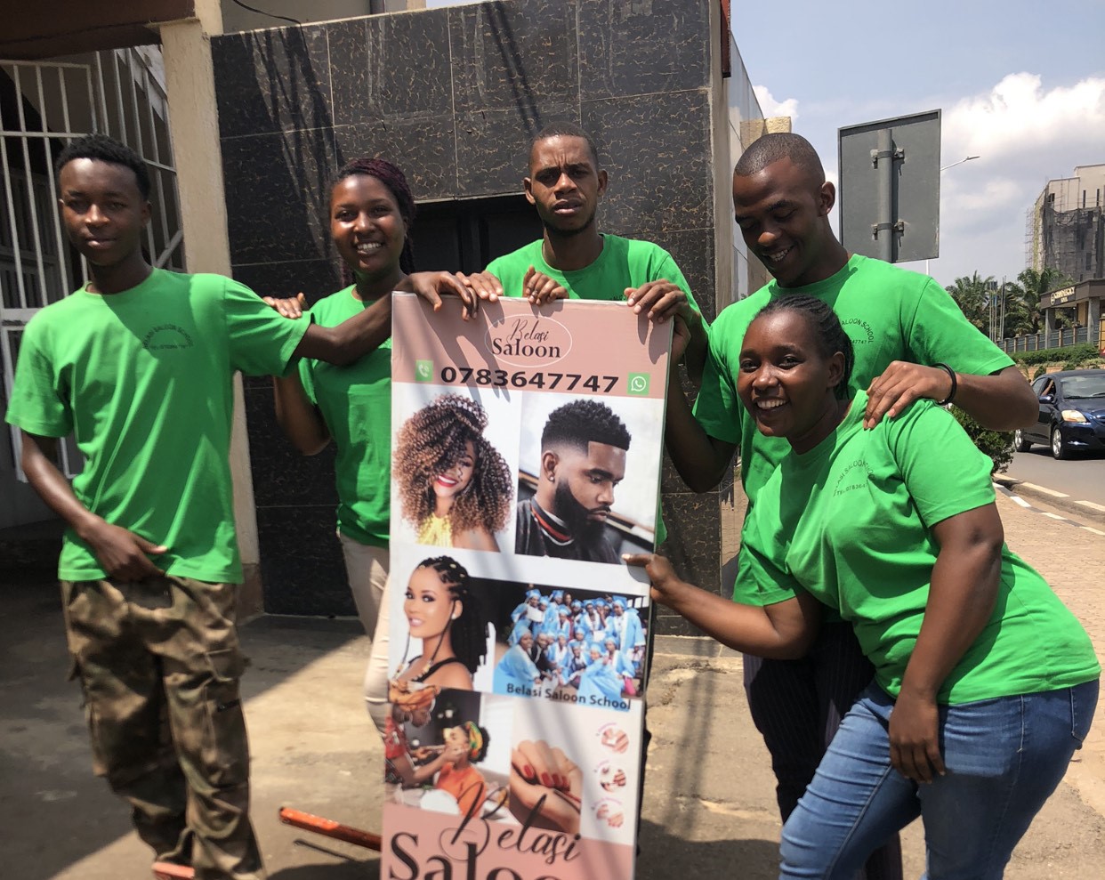 Students and teacher at Belasi Saloon School Rwanda learning and practicing beauty and TVET skills under the guidance of Epiphanie MUKAYIRANGA.