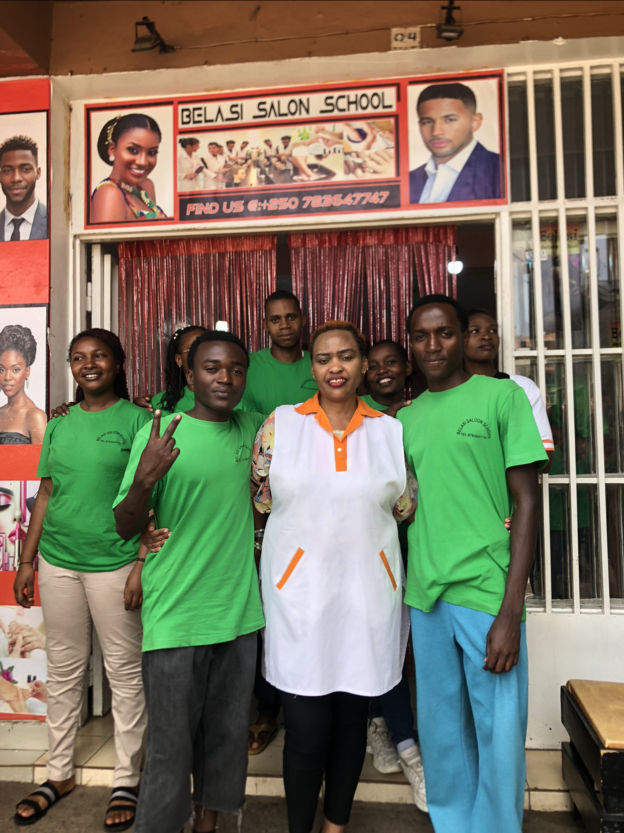 Students and teacher at Belasi Saloon School Rwanda learning and practicing beauty and TVET skills under the guidance of Epiphanie MUKAYIRANGA.