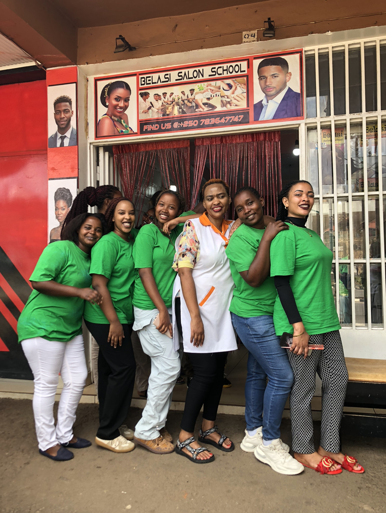 Students and teacher at Belasi Saloon School Rwanda learning and practicing beauty and TVET skills under the guidance of Epiphanie MUKAYIRANGA.