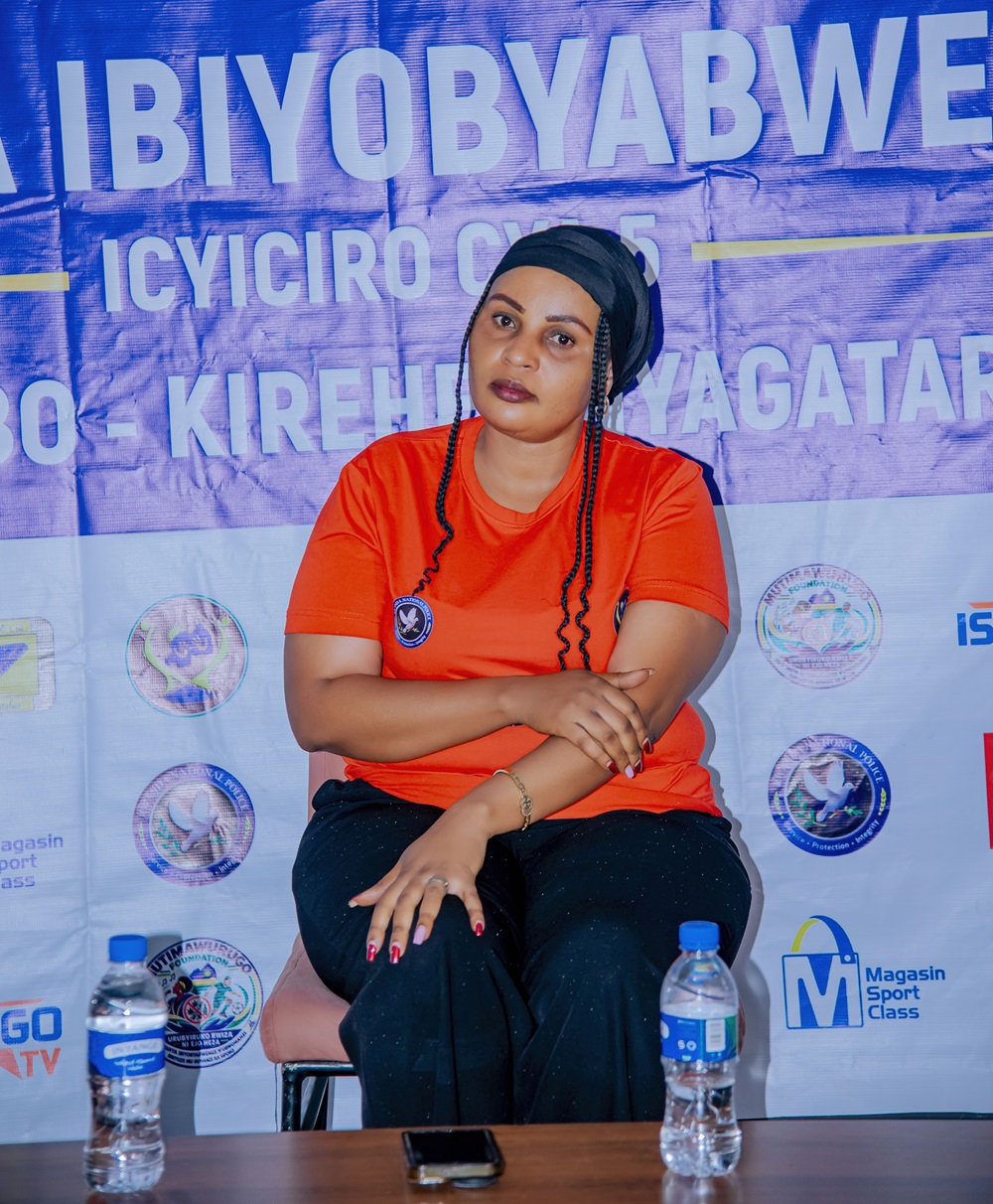 Uwineza Marie Claire, Founder of MUTIMA WURUGO Foundation, speaking at a press conference during the campaign against drug abuse in Rwanda.